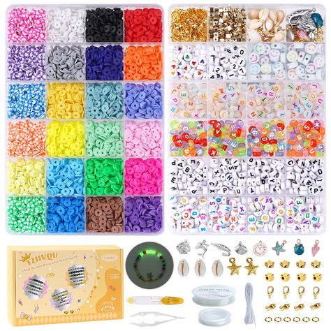 PRICES MAY VARY. 🌈[Perfect Combination]: These soft preppy clay beads kit with smiley face beads combined them with colorful heart beads and letter beads, can be used to make exquisite necklaces, bracelets, earrings, phone chain or key chain and other jewelry. ⭐[Beads & Bead Assortments]: 6000pcs pastel clay heishi beads(24 color), 800pcs alphabet beads(Include 200pcs uv beads), 40pcs happy face beads, 50pcs love beads, 50pcs number beads, 50pcs spacer beads, 50pcs star beads, 50pcs crimp beads Beads Amazon, Friendship Bracelet Making, Number Beads, Bracelet Making Kit, Alphabet Beads, Beaded Flats, Small Bracelets, Bracelets Diy, Bead Kits