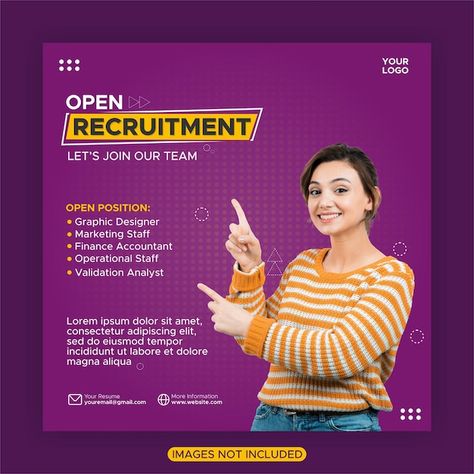 Open Recruitment Design, Recruitment Poster Design, Illustration Design Poster, Template For Social Media, Recruitment Poster, Job Vacancy, Creative Jobs, Stationary Design, Job Hiring