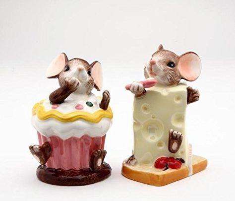 Mouse with Cheese and Cupcake Salt and Pepper Shakers