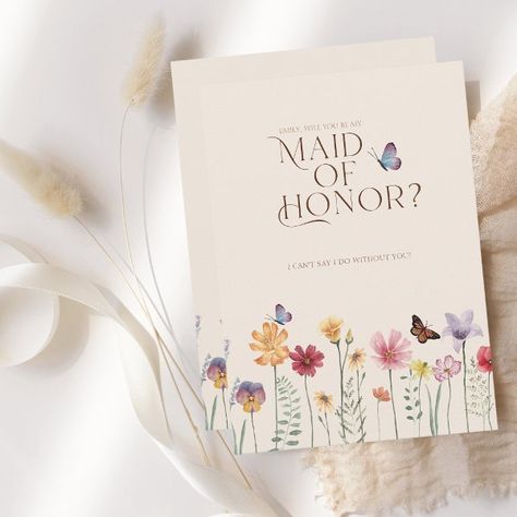 Simple Colorful Wildflower Be My Maid of Honor Invitation Spring Wedding Bridesmaids, Wildflower Weddings, Maid Of Honor Invitation, Bridesmaid Proposal Diy, Wedding Theme Color Schemes, Etsy Invitations, Wedding Color Pallet, Be My Maid Of Honor, Maid Of Honor Proposal