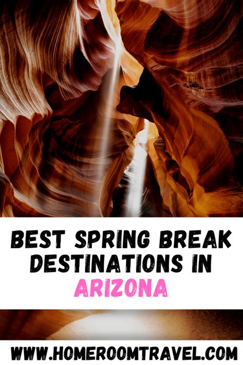 Arizona is such a fun place to spend time in during the springtime. You can opt to take a road trip around Arizona, or spend it in one of the following best spring break destinations in Arizona. Coconino National Forest, the Grand Canyon, Havasupai Falls, Lake Powell, Monument Valley, Page, Petrified Forest National Park, Sedona, Phoenix, Scottsdale, Tucson, and Willcox are all fun places to visit for spring break. #visitarizona #az #zona #springbreak Arizona Itinerary, Best Spring Break Destinations, Best Winter Destinations, Havasupai Falls, Bright Angel Trail, Page Az, Grand Canyon South Rim, Lower Antelope Canyon, Spring Break Destinations