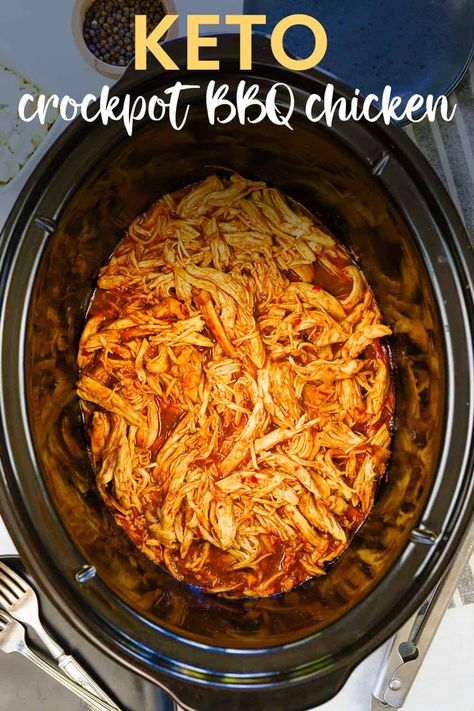 Crockpot Chicken Recipes Low Carb Crock Pot, Slow Cooker Keto Chicken, Pulled Chicken Crock Pot Recipes, Bbq Pulled Chicken Recipes, Keto Birthday, Crockpot Bbq Chicken, Keto Bbq Sauce, Pulled Chicken Recipes, Vsg Recipes