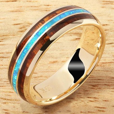 Nice Hawaiian Koa Wood Ring Make with Tungsten Carbide – Tagged "14K Gold Hawaiian Jewelry" – Makani Hawaii Koa Wood Ring, Pink Opal Ring, Classic Bangles, Hawaii Jewelry, Wooden Ring Box, Hawaiian Jewelry, Jewelry Watch, Koa Wood, Yellow Gold Wedding Ring