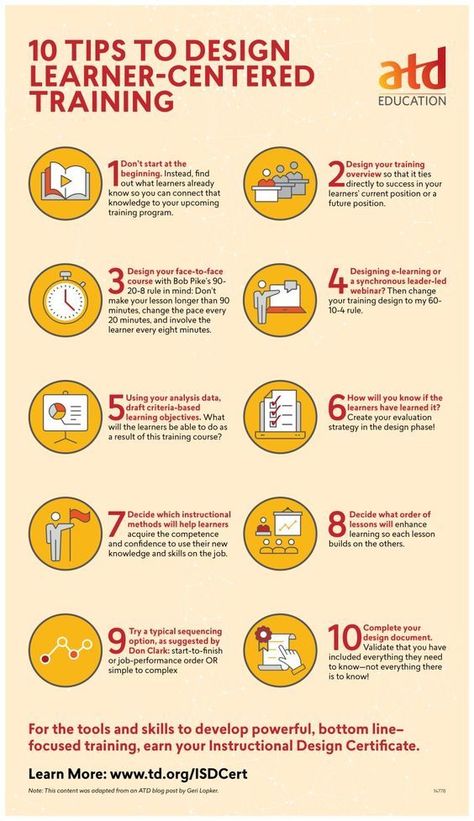 10 Tips for Learner-Centered Training - e-Learning Infographics Evidence Based Training, Learner Centered Teaching, Teaching Skills Teachers, Instructional Design Ideas, Teacher Training Ideas, Adult Learning Theory, Training Strategy, Instructions Design, Elearning Design