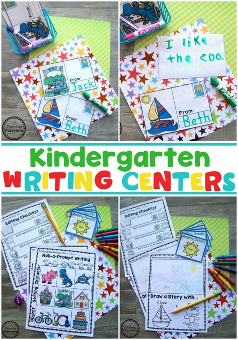 Handwriting Center Kindergarten, Work On Writing Kindergarten, Writing Center Ideas Kindergarten, Writing Center For Kindergarten, Kindergarten Station Ideas, Writing Centers For Kindergarten, Postcard Idea, Kindergarten Stations, Writing Kindergarten