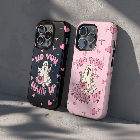 Cute No you  hang up Ghost Cute Phone Case Covers make great gifts for Birthday, Bestie, Halloween, Easter, Valentine's day, Memorial day, Anniversary and Christmas. HOW TO ORDER YOUR PHONE CASE -Select your phone model -Add the listing to your cart and complete check out OUR TOUGH PHONE CASES Dual layer design for extra durability and protection Outer: Hard shell Material + Inner: Soft liner Glossy, scratch-resistant non-fading print Raised edges for screen and camera protection wireless chargi Bestie Phone Cases, Bestie Ideas, Birthday Bestie, Halloween Phone Case, Matching Phone Cases, Funny Phone Cases, Funny Ghost, Halloween Easter, Layer Design