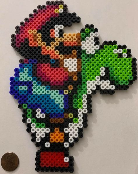 Mario on Yoshi Super Mario World Bead Sprite Perler Artkal Pixel Art Retro SNES | eBay Snes Perler Beads, Chiefs Perler Beads, Lava Lamp Perler Beads, Yoshi Perler Bead Patterns, Movie Perler Beads, Mario Kart Pixel Art, Perler Bead Patterns Big, Yoshi Super Mario, Nintendo Perler