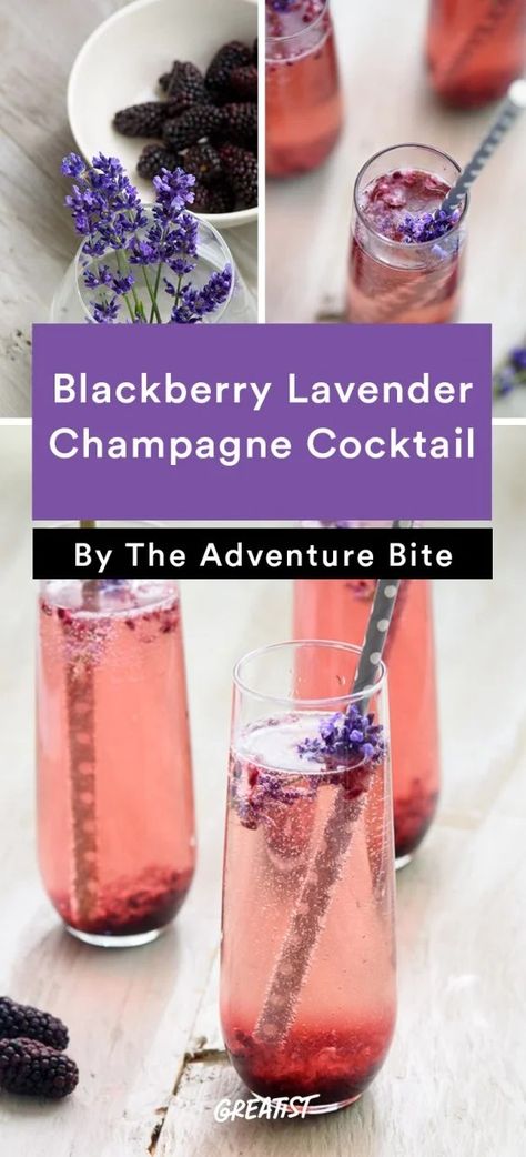 Lavender Sauce, Lavender Champagne, Blackberry Lavender, Lavender Cocktail, Champagne Recipes Cocktails, Lavender Recipes, Champagne Cocktails, Champagne Cocktail, Tequila Sunrise