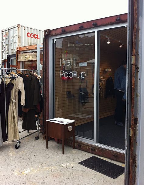 Retail shop out of a shipping container Container Boutique Ideas, Container Shop Design, Shop Design Ideas, Shipping Container Sheds, Open Air Market, Shipping Container Buildings, Shipping Container Architecture, Container Restaurant, Downtown Brooklyn