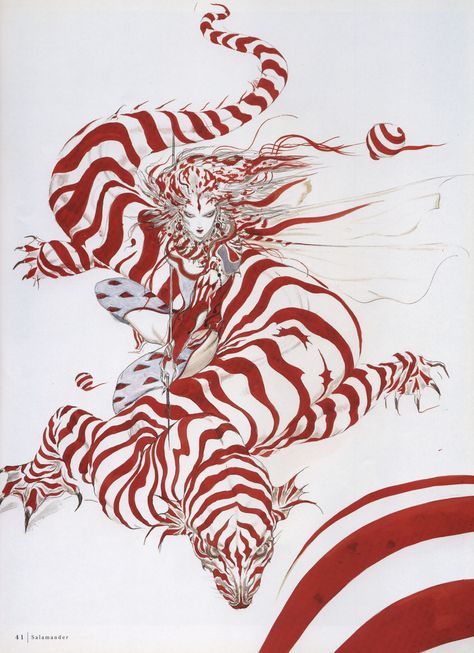 /Amano Yoshitaka/#75991 - Zerochan Yoshitaka Amano, Zebras, Red And White, Red, Hair, White, Art