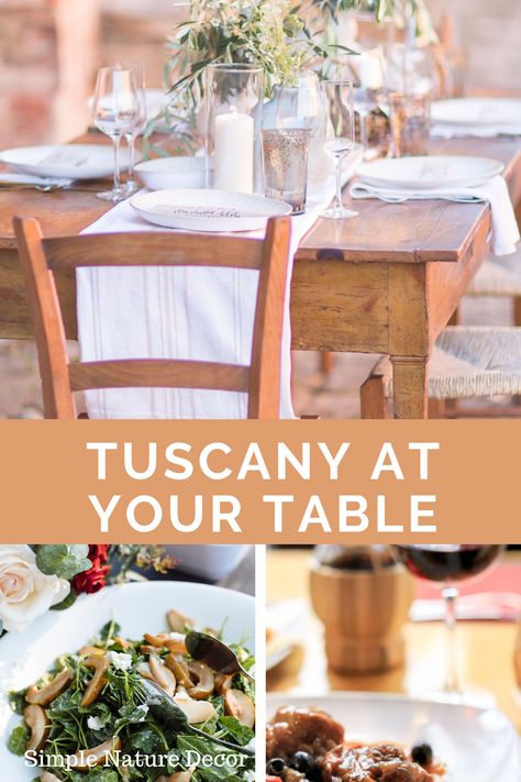 If you love Tuscany Italy, bring it to your table with these charming ideas. #tuscanyitaly #tablescapeideas #tableideas Tuscany Table Decor, Italian Tablescape Tuscany, Rustic Italian Table Setting, Italian Table Setting Tuscan Style, Tuscan Dinner Party Table Settings, Italian Tablescape Ideas, Tuscan Table Setting, Italian Patio Ideas Tuscany Italy, Tuscan Garden Party