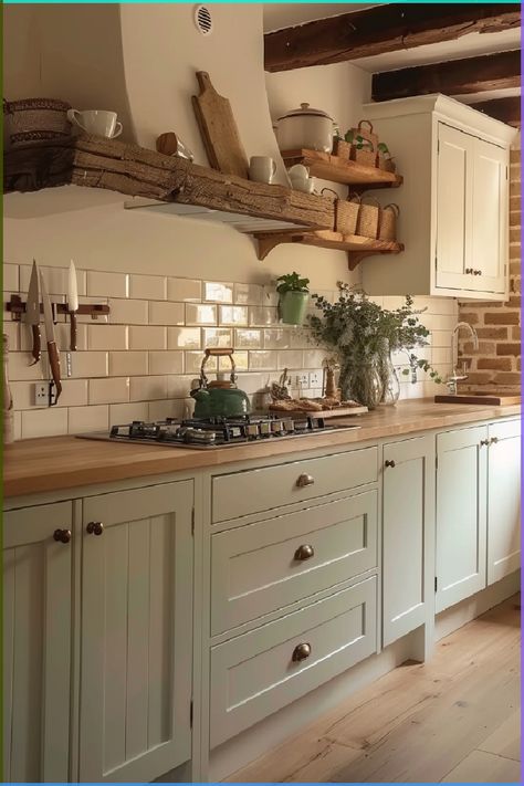 Cottage Home Kitchen Ideas, Cottage House Kitchen Ideas, Cottage Home Interior Ideas, Cottage Kitchen White Cabinets, Kitchen Rustic Ideas, Cottage New Build, Italian Cottage Kitchen, Farm Cottage Interior, European Cottage Kitchen