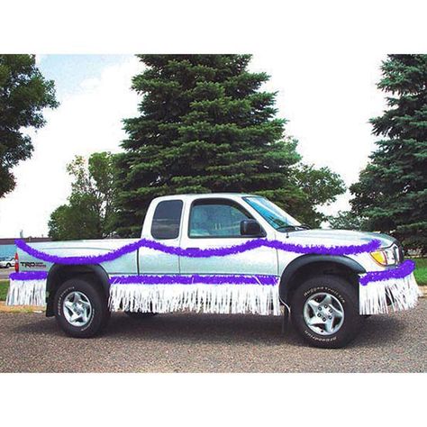 PRICES MAY VARY. WHAT MAKES THIS KIT UNIQUE: This Purple Vinyl Twist and White Vinyl Fringe Truck Parade Decoration Kit gives you two colors and two materials to quickly decorate your truck for any parade BASIC DETAILS: The complete kit includes (3) 4" x 25' purple vinyl twists and (4) 15" wide x 10' long white vinyl fringe lengths HOW TO DECORATE: Secure the twists along both sides of your truck and below the door frames as shown. Fringe is a popular way to decorate the undercarriage of any veh Decorate Car For Birthday, Parade Car Decorations, Decorated Car For Birthday, Parade Float Decorations, Floating Car, Parade Float Supplies, Homecoming Floats, Senior Year Fun, Floating Decorations