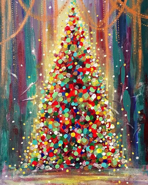 Christmas Tree Art Christmas Canvas Art, Countryside Cottage, Farmhouse Outdoor, Christmas Paintings On Canvas, Illustration Noel, Christmas Card Art, Christmas Tree Painting, Holiday Painting, Christmas Canvas