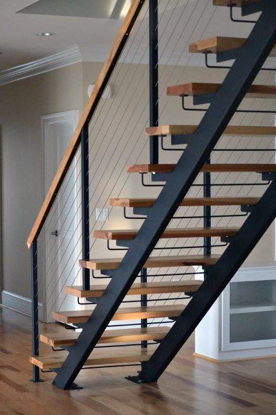 Top 70 Best Basement Stairs Ideas - Staircase Designs Steel Stairs Design, Wood Railings For Stairs, درج السلم, Open Trap, Open Stairs, Stair Railing Design, Staircase Remodel, Exterior Stairs, Steel Stairs