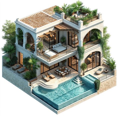 3D isometric house :: Behance 3d House Design Architecture, Houses To Build On Sims 4, Unique House Floor Plans, Isometric Art House, House Model Architecture, Sims Building Ideas, Sims 4 Architecture, Sims 4 House Builds, Sims 4 Small House