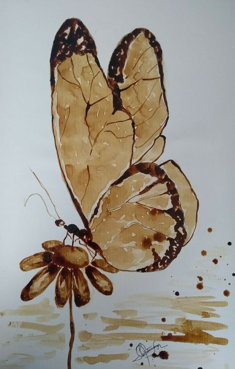 Watercolor Art Monochromatic, Brown Sketchbook Drawings, Flower Coffee Painting, Dibujos Con Cafe Soluble, Simple Coffee Painting Ideas, Coffee Art Painting Simple, Coffee Painting Canvas, Coffee Art Drawing, Coffee Sketch