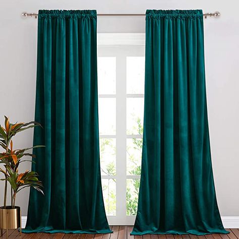 Amazon.com: NICETOWN Teal Velvet Curtains, Long Velvet Curtains 108 inches, Classic Heat & Light Reducing Velvet Home Theater Rod Pocket Drapes for Sliding Glass Door (2 Pieces, W52 x L108): Home & Kitchen Blue Velvet Curtains, Curtains Material, Velvet Drapes, Curtains For Bedroom, Darkening Curtains, Wall Backdrops, Velvet Curtains, Room Darkening Curtains, Window Drapes