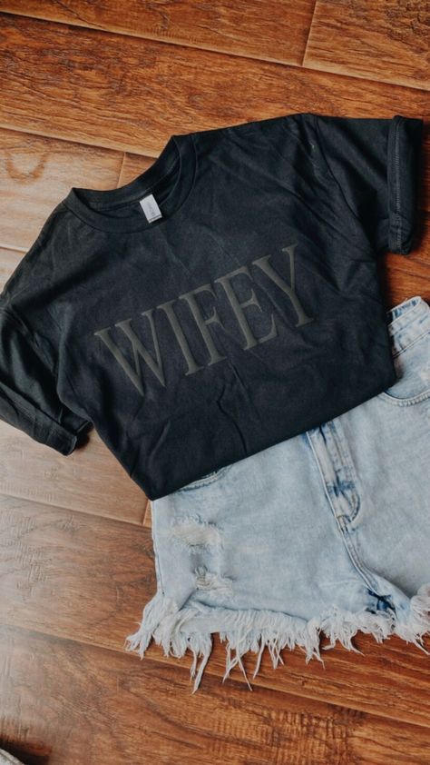 WIFEY T-Shirt! These are made to order using Black or White 3D Puff Vinyl. 100% Cotton. I'd recommend sizing up if you're in between sizes. WASHING INSTRUCTIONS: - turn garment inside out. - machine was cold. - avoid fabric softeners and bleach.  - tumble dry on low heat or hang to dry.  - do not iron over design or dry clean. 3d Puff Vinyl, Puff Vinyl, Wifey Shirt, Gift Bachelorette Party, Bachelorette Party Gift, Bachelorette Party Gifts, Gift For Wife, Good Vibes Only, Engagement Gifts