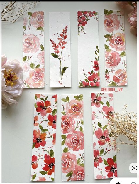 Floral Watercolor Bookmark, Watercolor Flower Bookmark, Watercolor Bookmarks Diy, Bookmark Design Ideas, Bookmarks Crochet, Bookmark Crochet Tutorial, Watercolour Bookmarks, Bookmark Easy, Floral Bookmarks