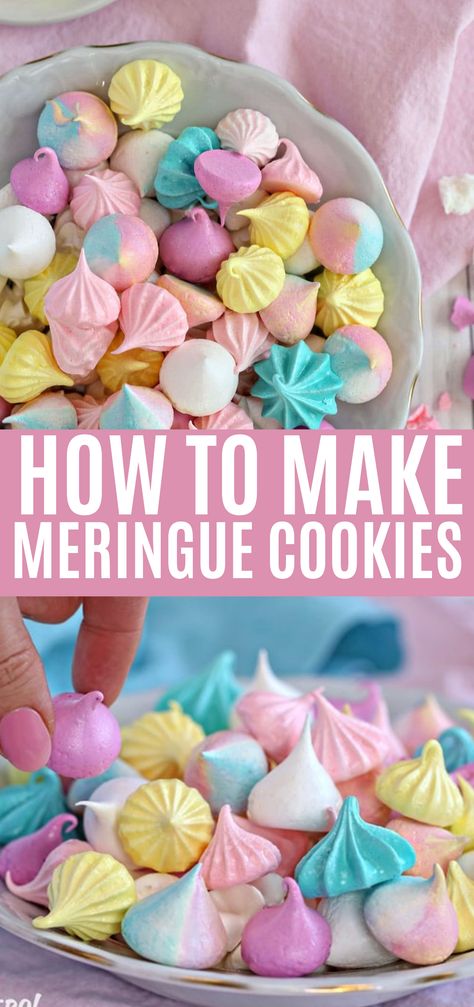 Swiss Meringue Cookies Recipe, Simple Pretty Desserts, Flavored Meringue Cookies, Merengue Cookies, Meringue Recipes, Fat Free Desserts, Resep Oatmeal, Easy Meringues, How To Make Meringue