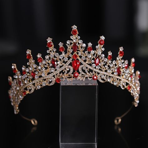 Faster shipping. Better service Ruby Tiara, Quince Crowns, Quince Crown, Red Quinceanera Ideas, Diadem Wedding, Red And Gold Quince, Quinceanera Red, Crown Pageant, Quinceanera Jewelry