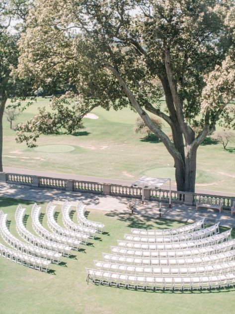 Outdoor wedding ceremony with white chairs. Outdoor wedding ceremony with large tree overhead. Sleepy Hollow Country club in Briarcliff Manor, NY. Photographed for Abby Jiu by Cassi Claire Photography #cassiclaireweddings #coutureweddings #luxuryweddings #elegantweddings #timelessweddings #newyorkweddings #newyorkweddingphotographer #sleepyhollowcountryclub #blacktieweddings #countryclubweddings #nycountryclub #estateweddings Circle Chair Wedding Ceremony, Wedding Chair Ceremony, Angled Wedding Ceremony Seating, Large Wedding Ceremony, Arched Ceremony Seating, Rounded Ceremony Seating, Outside Wedding Ceremony Seating, Wedding Ceremony Layout Chairs, Ceremony Chairs Layout