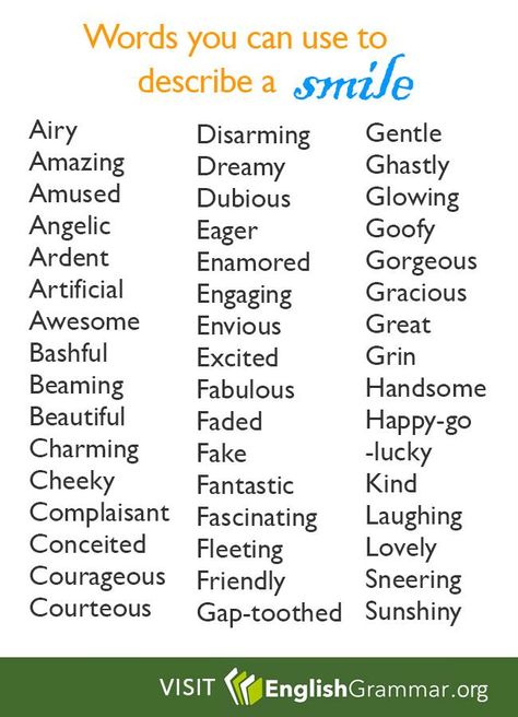 Words you can use to describe a Smile Words For Smile Writing, Another Word For Smile, Words To Use Instead Of Smile, Words To Describe Laughter, How To Describe A Smile In Writing, How To Describe A Smile, How To Describe A Character, Words To Use Instead Of Asked, Other Words For Smile