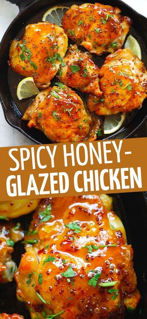 Best Skillet Chicken, Skillet Chicken Dinner, Spicy Honey Chicken, Garlic Sauce For Chicken, Hot Chicken Recipe, Honey Chicken Recipe, Honey Glazed Chicken, Recipes Skillet, Sweet And Spicy Chicken