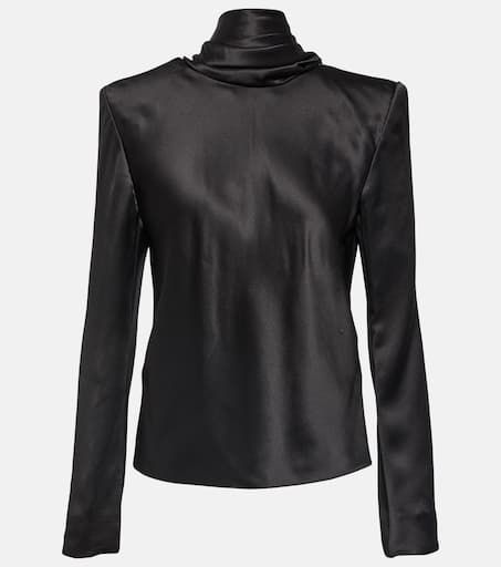 Gathered Silk Top in Black - Saint Laurent | Mytheresa Ysl Clothes, Silk Turtleneck, Black Silk Top, Parisian Aesthetic, Alexander Mcqueen Clothing, Aesthetic Shop, Dream Clothes, Silk Top, Long Tops