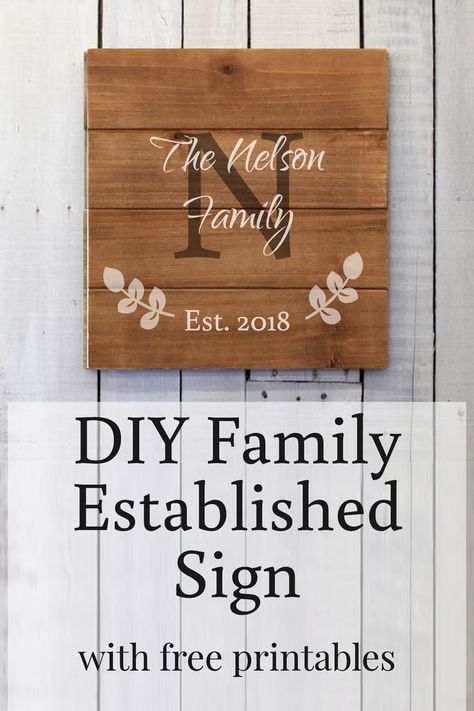 Easy DIY pallet sign. Customized family established sign with free template printables. Family Established Sign Diy, Established Signs Diy, Diy Pallet Decoration, Homey Touches, Pallet Decoration Ideas, Family Established Sign, Gaines Farmhouse, Pallet Signs Diy, Cheap Farmhouse