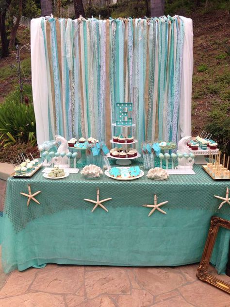 Under the Sea Birthday Party Ideas | Photo 1 of 21 | Catch My Party Beach Sweet 16, Sea Birthday Party Ideas, Ocean Baby Showers, Sea Party Ideas, Under The Sea Birthday Party, Beach Baby Showers, Beach Bridal Showers, Beach Birthday Party, Under The Sea Birthday