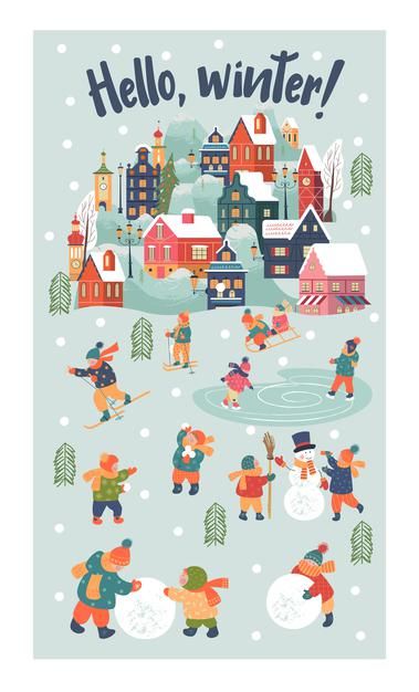 Winter Season Background, Xmass Inspiration, Jessica Hogarth, December Wishes, Season Background, Kids Characters, Christmas Festivities, Winter Outdoor Activities, Christmas Illustrations