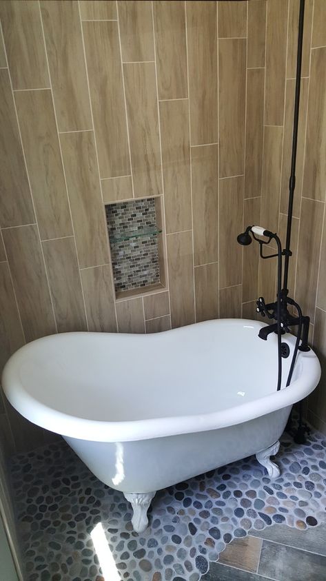 Natural Stone/Wood Custom Bathroom - Eclectic - Bathroom - Boston - by A.J. McCullough Carpentry | Houzz Bathroom Eclectic, Bathroom Tub Shower Combo, Bathtub Pictures, Bathtub Ideas, Bathroom Tub Shower, Eclectic Bathroom, Bathroom Tub, Custom Bathroom, Tub Shower