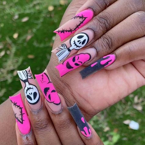 Nightmare Before Christmas Nails, Kule Ting, Reflective Nails, Cover Nails, Press Nails, Halloween Fest, Purple Acrylic Nails, Halloween Press On Nails, Manikur Kuku