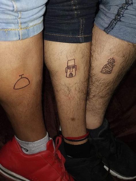 Siblings Tattoo For 3, Matching Tattoos For Siblings, Pair Tattoos, Spongebob Tattoo, Simbolos Tattoo, Group Tattoos, Matching Bff Tattoos, Maching Tattoos, Cousin Tattoos