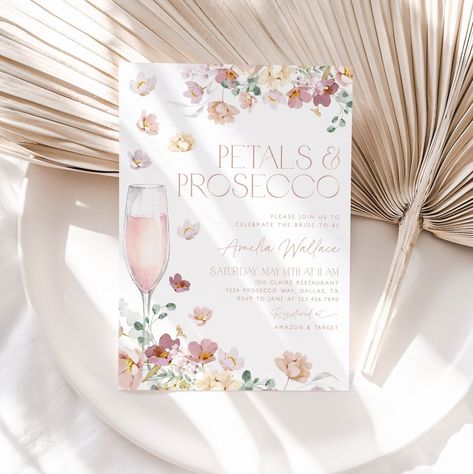 Petals and Prosecco Bridal Shower Invitation Pink Pastel - Etsy Rose Bridal Shower Theme, Pedals And Prosecco, Petals And Processo Bridal Shower Theme, Pedals And Prosecco Bridal, Bridal Shower Themes Spring, Bridal Shower Floral Theme, Petals And Prosecco Bridal Shower Theme, Petals And Prosecco Theme, Bridal Shower At Home