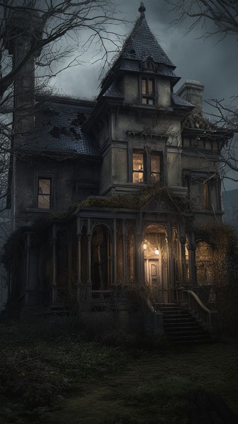 Haunted house created with AI by Amanda Church Haunted House Pictures, Scary Houses, Desain Ui, Creepy Houses, Creepy Things, Dark House, Spooky House, Halloween Artwork, Emily Rose