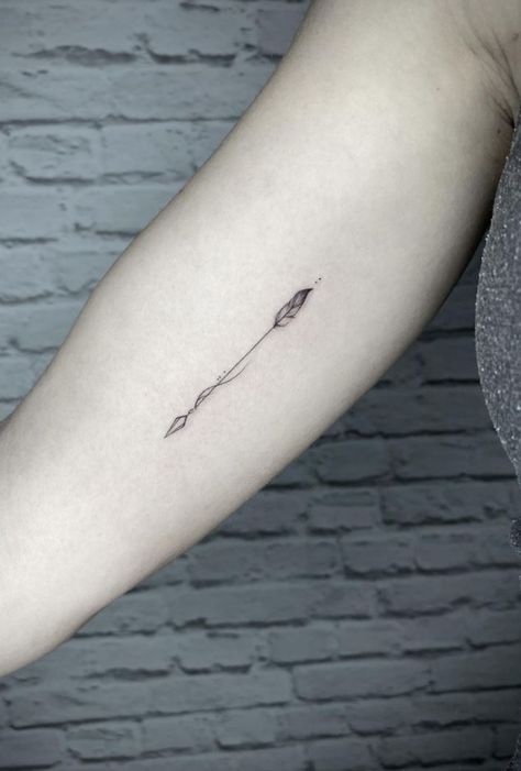 Forarm Tattoos Woman Arrow, Arrow Tattoo Inner Bicep, Elegant Arrow Tattoos For Women, Arrow With Writing Tattoo, Small Tattoo Arrow, Delicate Arrow Tattoo, Elegant Arrow Tattoo, Mini Arrow Tattoo, Virgo Arrow Tattoo