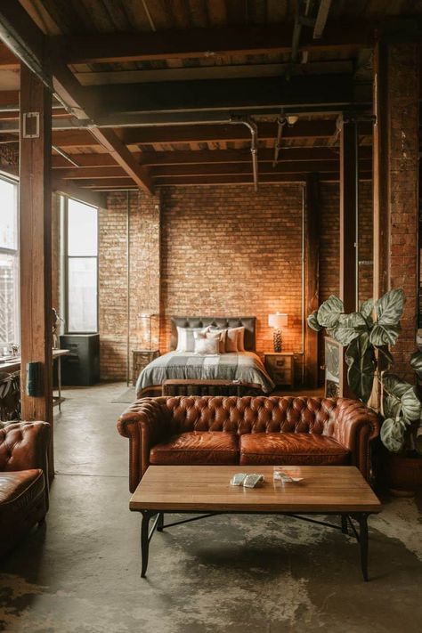 Transform your space with these amazing industrial loft apartment ideas. From exposed brick to open floor plans each tip adds character and charm. Think vintage furniture modern lighting sleek finishes and unique decor. Create a cozy yet stylish home that reflects your personality with these fun design elements and inspirations. https://fabricerie.com/industrial-loft-apartment Apartment With Exposed Brick, Red Industrial Interior, Loft Inspo Aesthetic, Loft Apartment Inspiration, Industrial Apartment Aesthetic, New York Apartment Aesthetic Interior, Brick Loft Apartment, Old New York Apartment, Artist Loft Apartment