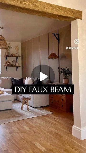 Faux Wood Beams Room Divider, Beams Between Rooms, Basement Support Beam Ideas, Faux Beam Room Transition, Faux Beam Living Room, Wood Beam Trim, Wooden Beam Under Tv, Diy Fake Beam Ceiling, Faux Doorway Beams