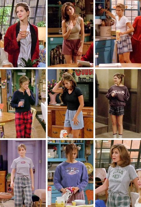 Friends Theme Outfits, 90s Comfy Outfits, Comfy Vintage Outfit, Rachel Green Comfy Outfits, Jennifer Aniston Outfits 90s, Friends Tv Outfits, 90s Fashion Outfits 1990s Style, Moda Z Lat 90., Friends Outfits 90s