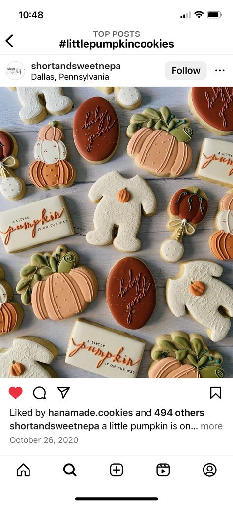 Fall Baby Shower Cookies, Pumpkin Theme Baby Shower, Lil Pumpkin Baby Shower, November Baby Shower, Cookies Fall, Pumpkin Gender Reveal, Cookies Pumpkin, October Baby Showers, Pumpkin Sugar Cookies