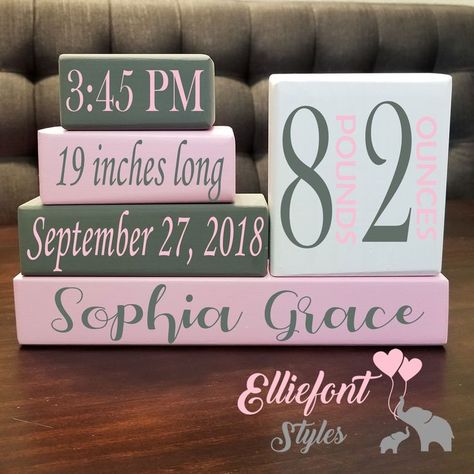 Baby Age Blocks, Baby Birth Stats, Name Blocks, Cricut Baby, Baby Stats, Wood Personalized, Birth Stats, Cricut Designs, Baby Diy