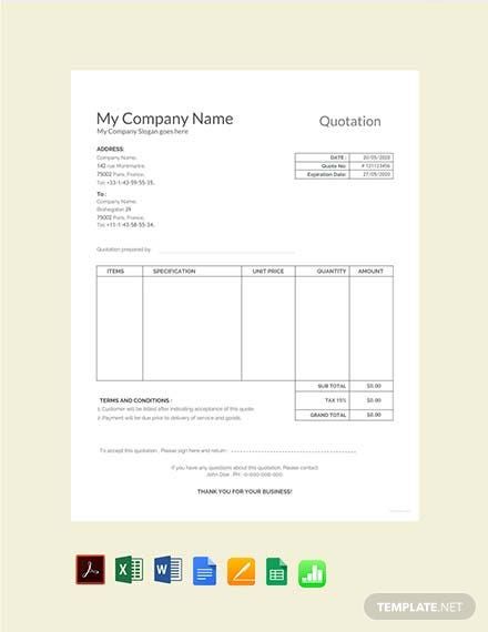 FREE Rate Quotation Sample Template - PDF | Word (DOC) | Excel | Apple (MAC) Pages | Apple Numbers | Template.net Sales Quotation, Microsoft Word Invoice Template, Quotation Sample, Invoice Format In Excel, Quotation Template, Coding Humor, Pvc Furniture, Quotation Format, Order Template