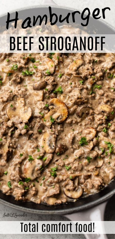 Healthy Stroganoff Recipe, Stroganoff With Ground Beef, Hamburger Beef Stroganoff, Healthy Stroganoff, Easy Ground Beef Stroganoff, Beef Stroganoff Easy, Ground Beef Stroganoff, Easy Ground Beef, Easy Hamburger