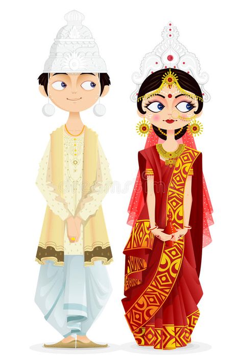 Illustration about Easy to edit vector illustration of Bengali wedding couple. Illustration of female, element, culture - 30667901 Jodha Jewellery, Bengali Wedding Couple, Croquis Couple, Wedding Cartoon, Paar Illustration, Jamini Roy, Bride And Groom Cartoon, Wedding Couple Cartoon, Bengali Culture