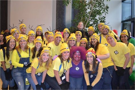 Halloween Costumes Big Group Friends, Halloween Ideas For Big Groups, Group Halloween Costumes Minions, Big Group Halloween Costumes For Work, Huge Group Halloween Costumes, Group Custom Ideas, Halloween Costumes For A Big Group, Minions Costume Group, Big Friend Group Halloween Costumes