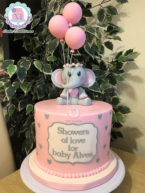 Elephant Baby Shower Cake Girl, Baby Shower Cake Elephant, Pink Elephant Baby Shower Theme, Elephant Baby Shower Theme Girl, Pink Elephant Cake, Butterfly Baby Shower Cake, Unique Baby Shower Cakes, Elephant Butterfly, Baby Elephant Cake