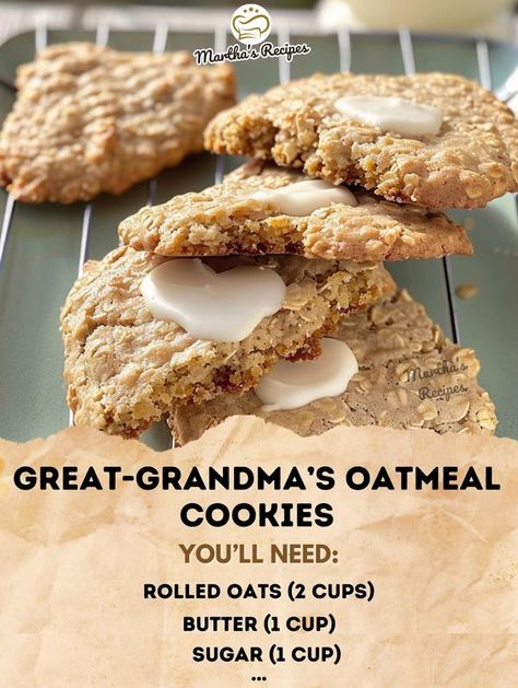 Martha's Recipes Loaded Oatmeal Cookies Recipe, Quaker Oats Oatmeal Cookies, Lace Cookies Recipe, Cookies Recipes Easy, Homemade Oatmeal Cookies, Oatmeal Lace Cookies, Best Oatmeal Raisin Cookies, Oatmeal Cookies Easy, Iced Oatmeal Cookies